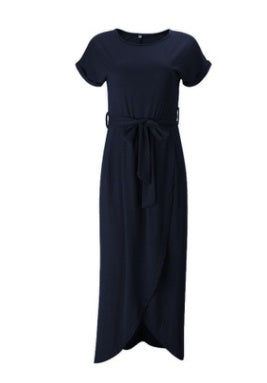 Langes Sommerkleid mit Gürtel & Beinschlitz – Elegant & Luftig